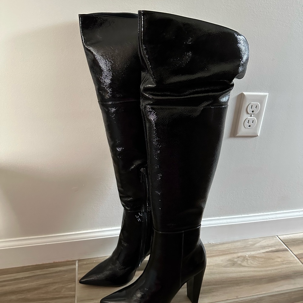 Vince Camuto Minnada Shiny Black Over-the-Knee Boots Wide Calf - Picture 2 of 10